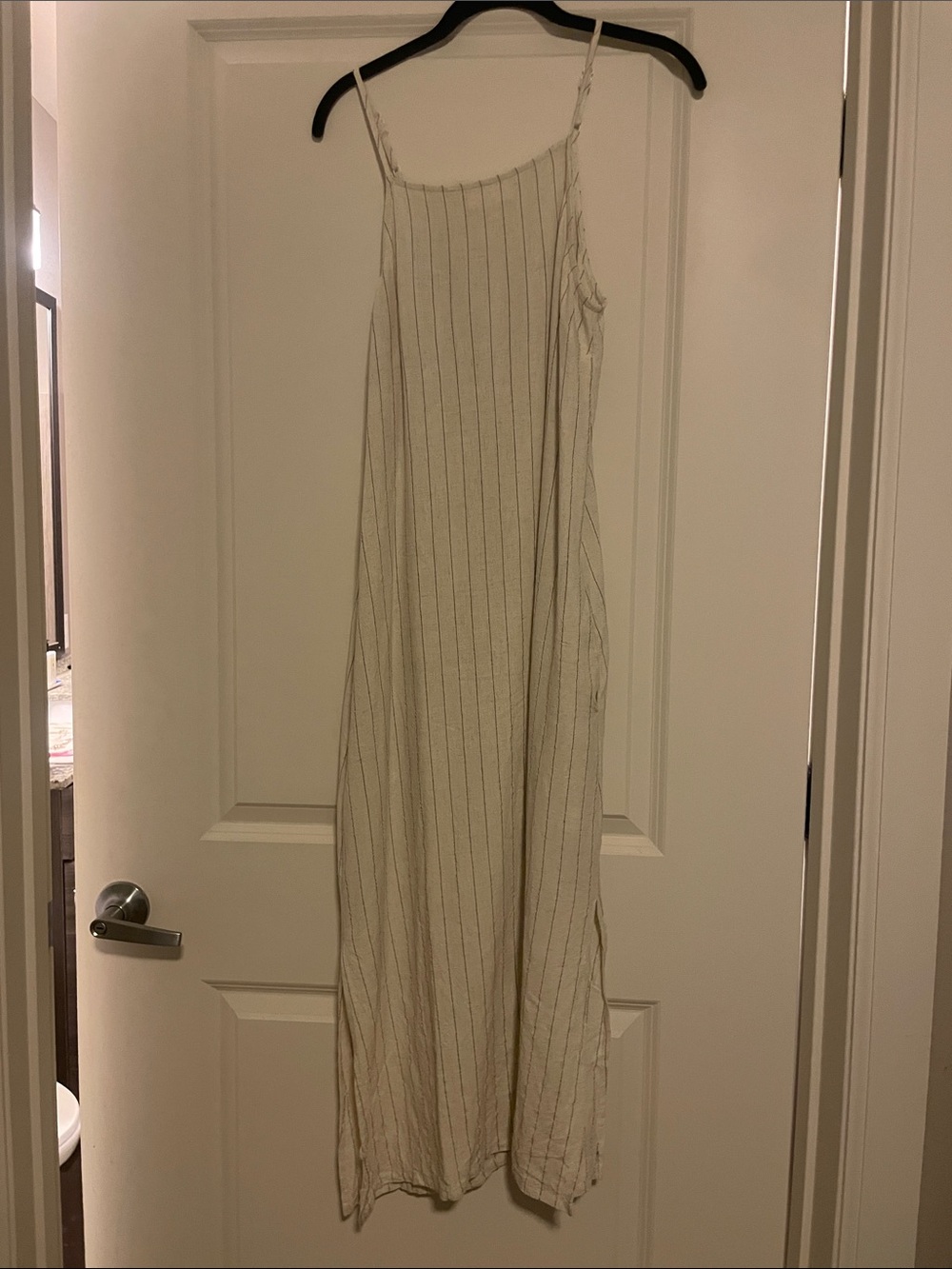 Allie Rose Cream & Black Striped Linen (60%) Dress HAS POCKETS!